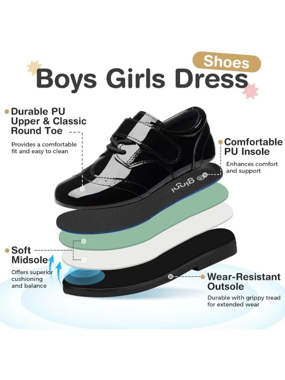 Kid's Patent Black Little Kid Non-Slip Comfort School Loafers Oxfords Dress Shoe